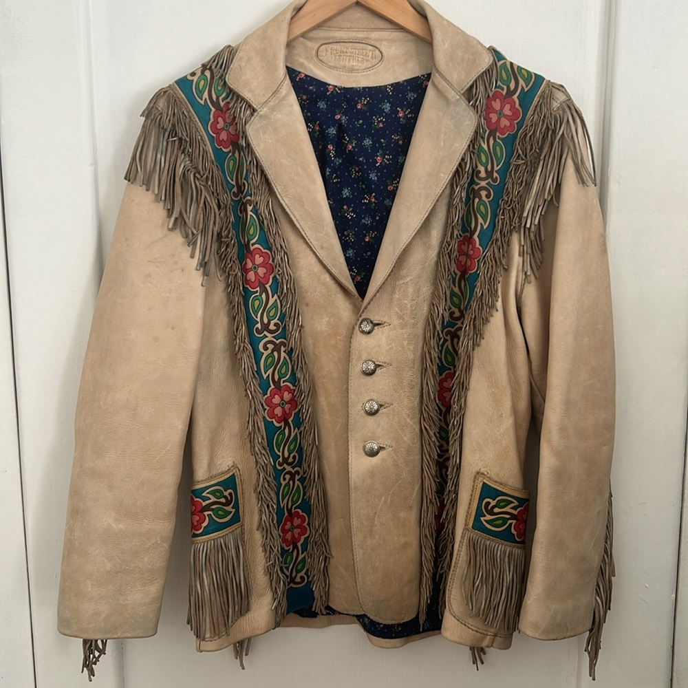 Wilderness Wayne Handcrafted Western Fringe Front Street Leather Jacket Floral